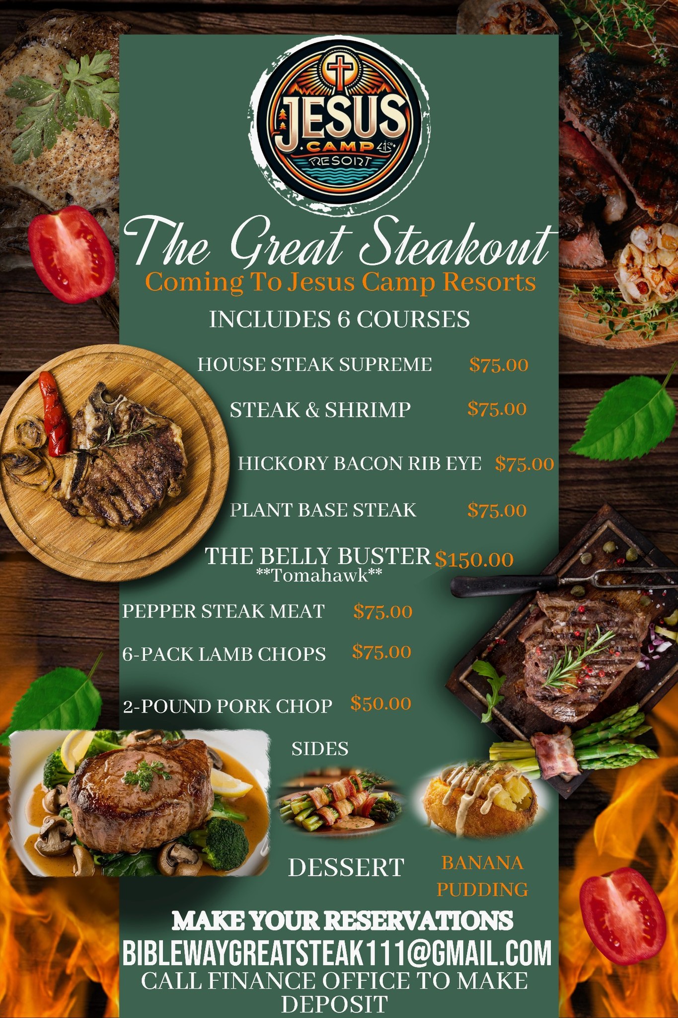 The Great Steakout — six-course menu at Jesus Camp Resort